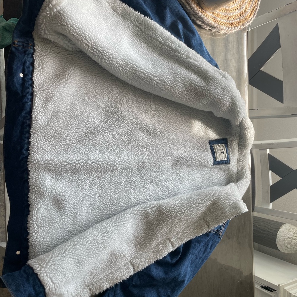 Blue and White Sherpa-Lined Jacket